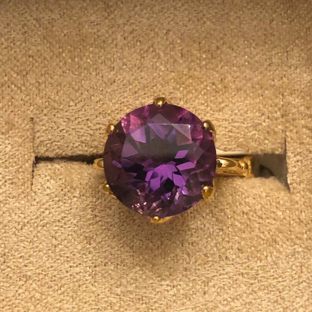 5.00CTW Round Amethyst 18K Yellow Gold Over Sterling Silver Band Ring